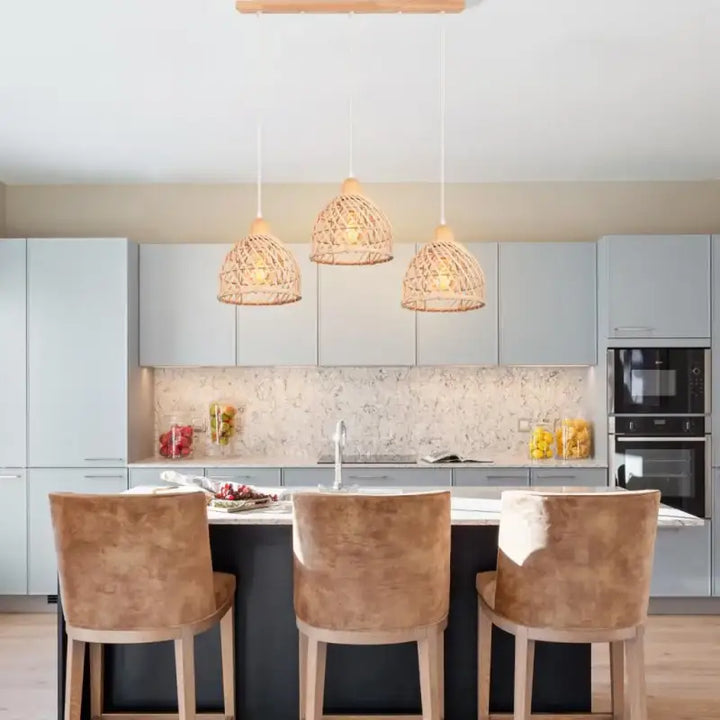 Vintage Bamboo Wicker Rattan Pendant Light Shade Weaving Hanging Lamp Ceiling Chandelier Lighting Living Room Kitchen