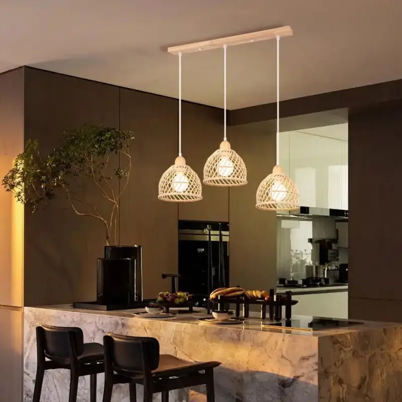 Vintage Bamboo Wicker Rattan Pendant Light Shade Weaving Hanging Lamp Ceiling Chandelier Lighting Living Room Kitchen
