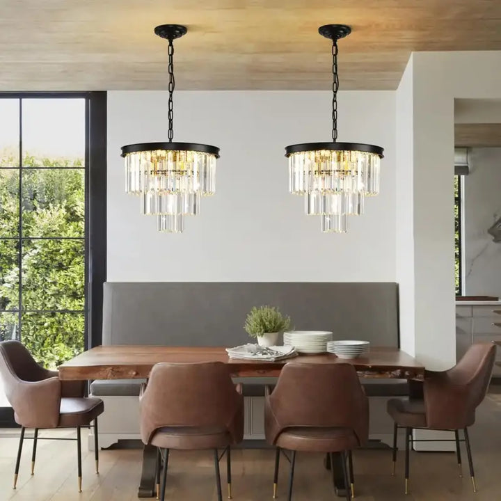 Suspension lustre cascade moderne verre cristal noir doré