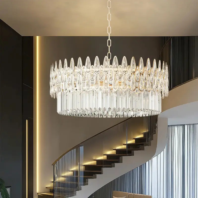Suspension lustre cristal doré design moderne élégant