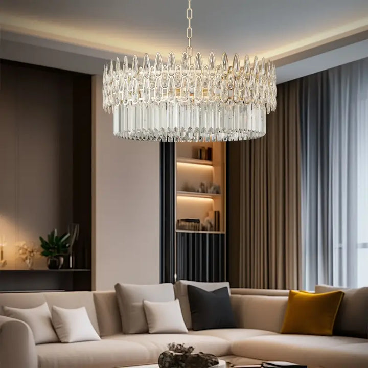 Suspension lustre cristal doré design moderne élégant
