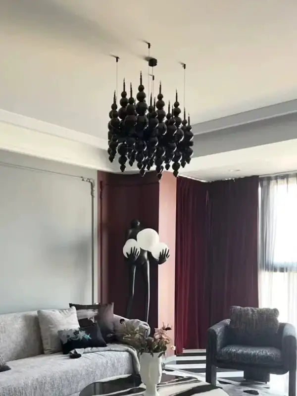 Suspension Lustre Noir Boules Design Moderne Luxueux

