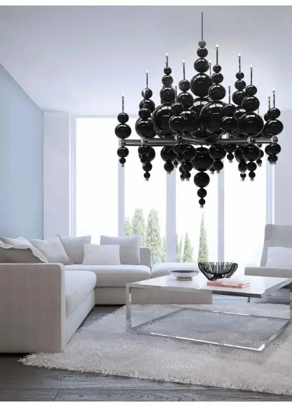 Suspension Lustre Noir Boules Design Moderne Luxueux