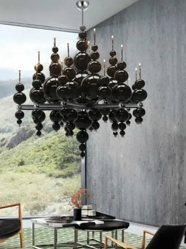 Suspension Lustre Noir Boules Design Moderne Luxueux

