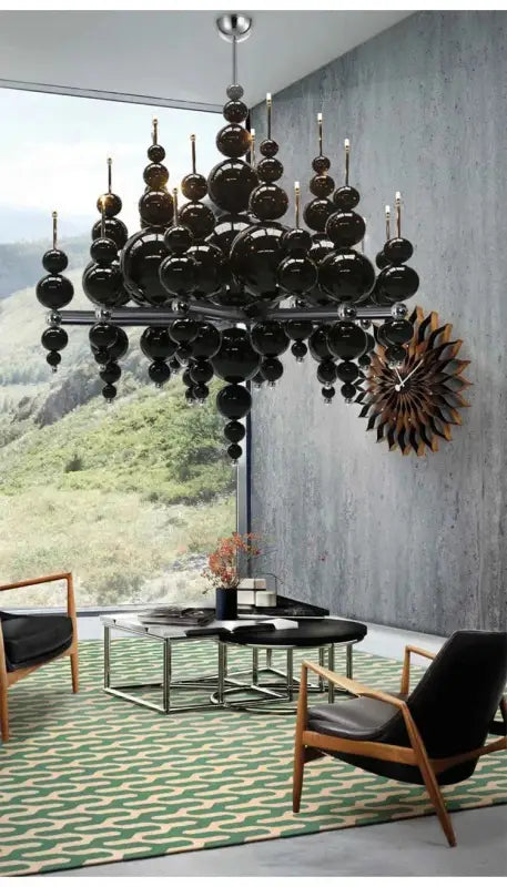 Suspension Lustre Noir Boules Design Moderne Luxueux
