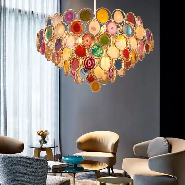 Suspension en agate naturelle prestige doré multicolor chic