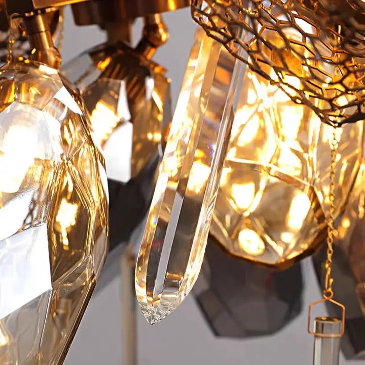 Suspension Luxueuse Design Floral Verre Doré Élégant Chic