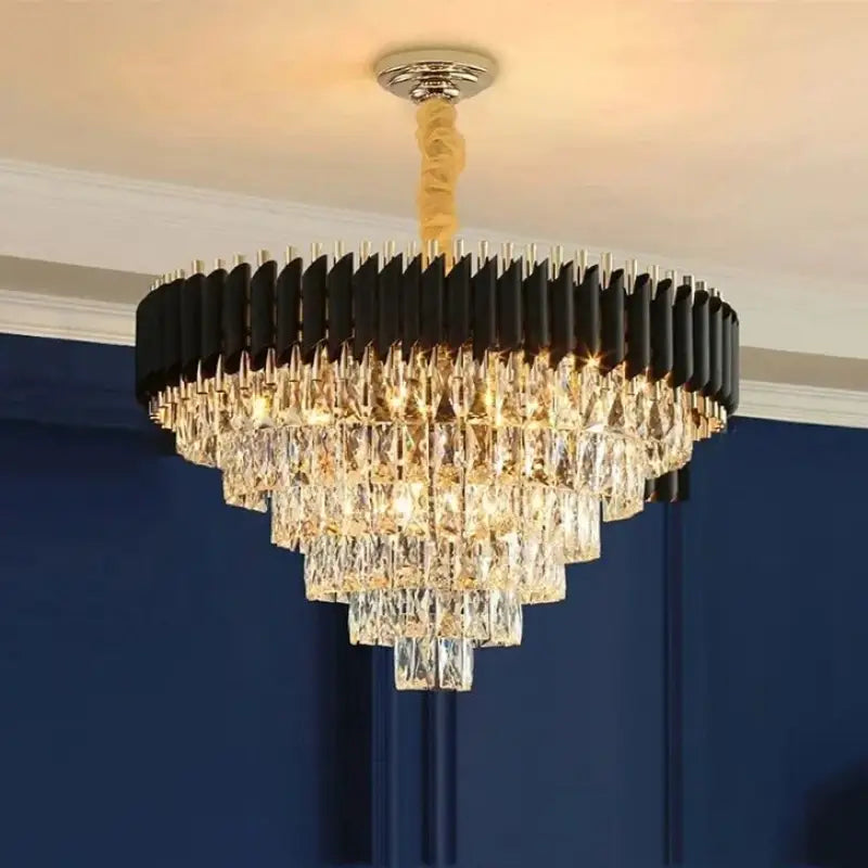 Suspension Luxueuse Lustre Cristal Cascade Doré Élégant
