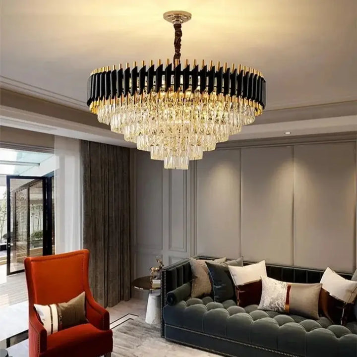 Suspension Luxueuse Lustre Cristal Cascade Doré Élégant