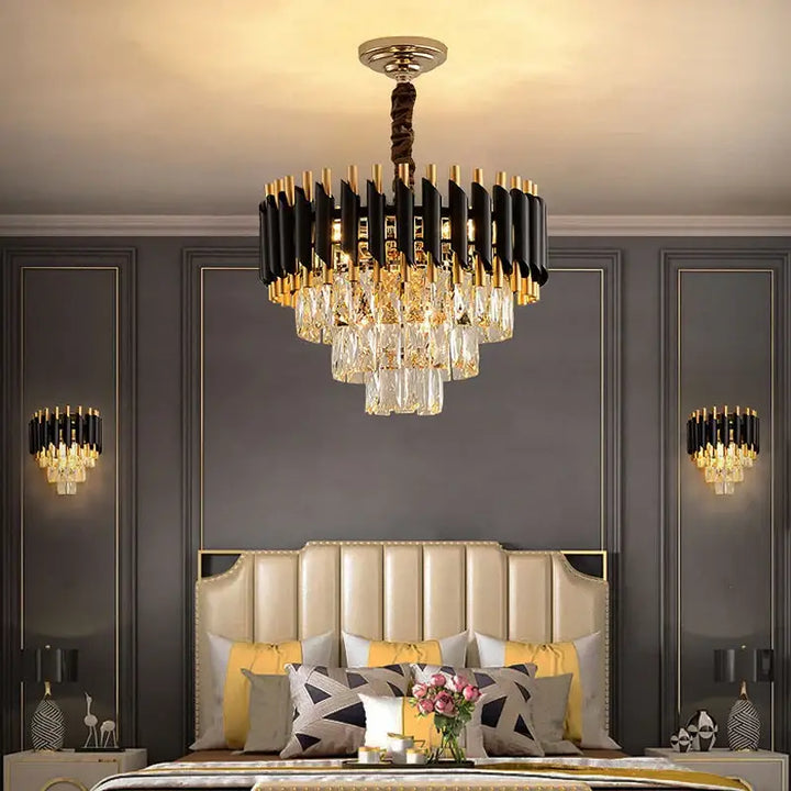 Suspension Luxueuse Lustre Cristal Cascade Doré Élégant