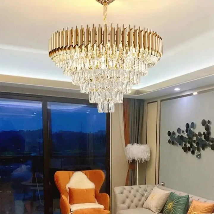 Suspension Luxueuse Lustre Cristal Cascade Doré Élégant