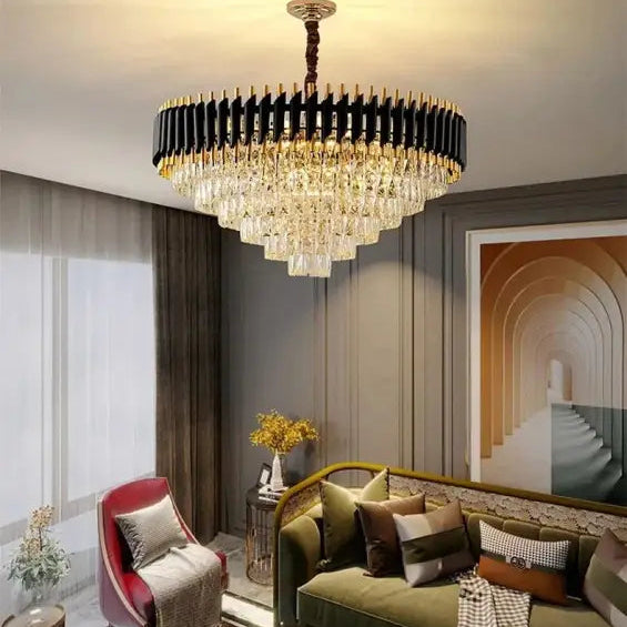Suspension Luxueuse Lustre Cristal Cascade Doré Élégant