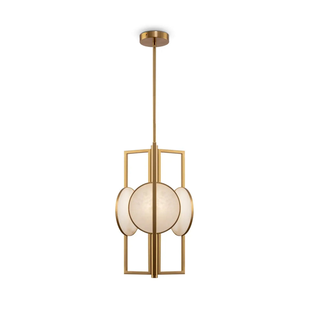Suspension luminaire marmo en acier doré art déco avec orbes en verre dépoli pour un éclairage élégant