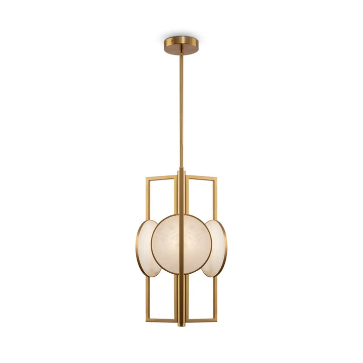 Suspension luminaire marmo en acier doré art déco avec orbes en verre dépoli pour un éclairage élégant