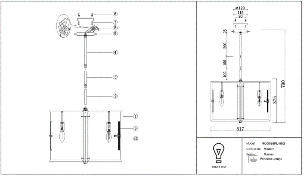 Schéma d'installation du luminaire