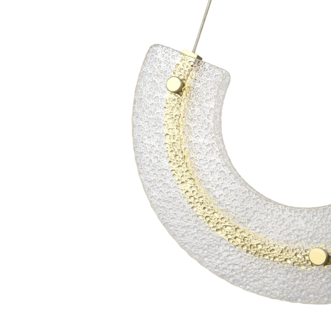 Clear verre plié pendant with textured glass and gold-toned acier doré accent strip in suspension maya luminaire