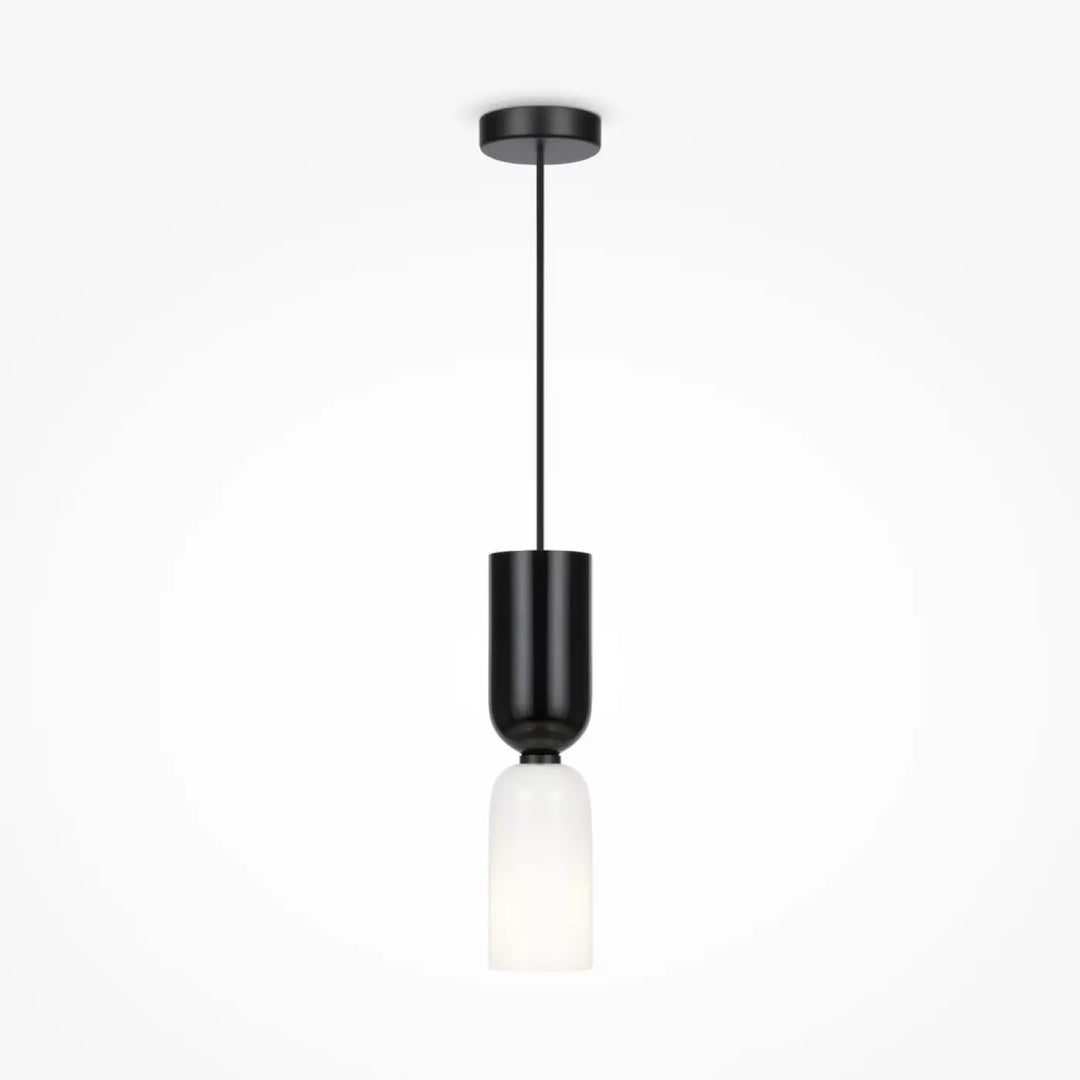 Suspension luminaire memory petit tube noir cylindrique avec abat-jour en verre dépoli pour éclairage élégant