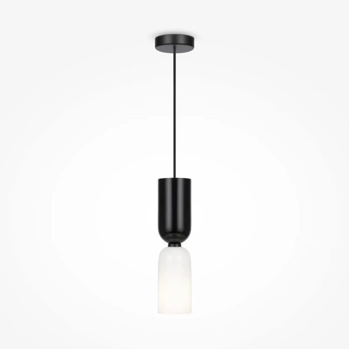 Suspension luminaire memory petit tube noir cylindrique avec abat-jour en verre dépoli pour éclairage élégant