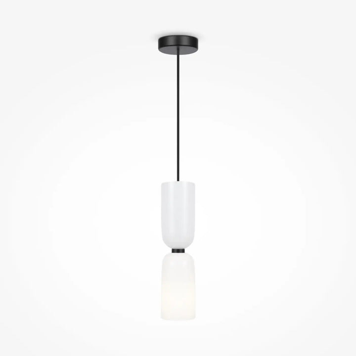 Suspension luminaire memory petit tube avec deux abat-jours en verre dépoli blanc et structure métal noir