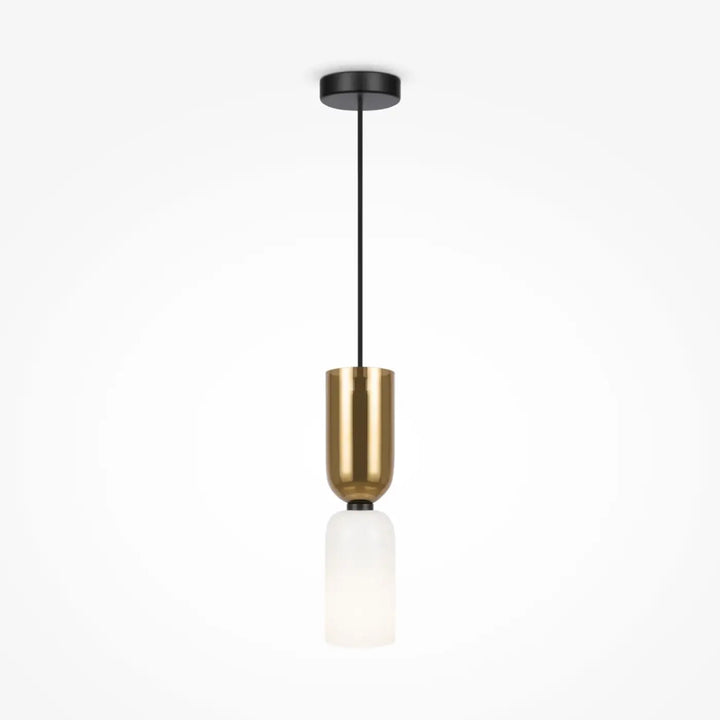 Suspension luminaire memory avec abat-jour cylindrique en laiton et diffuseur en verre dépoli noir petit tube bicolore