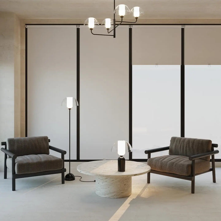 Suspension memory en acier noir avec globes en verre blanc givré chandelier moderne en métal
