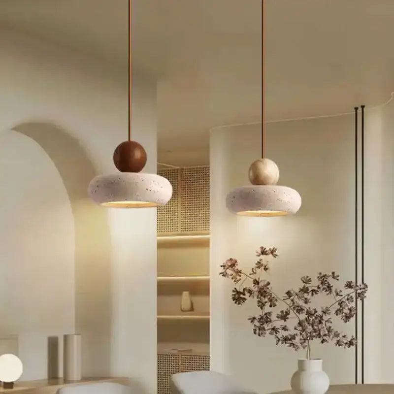 Suspension moderne béton et bois forme donut style scandinave chic