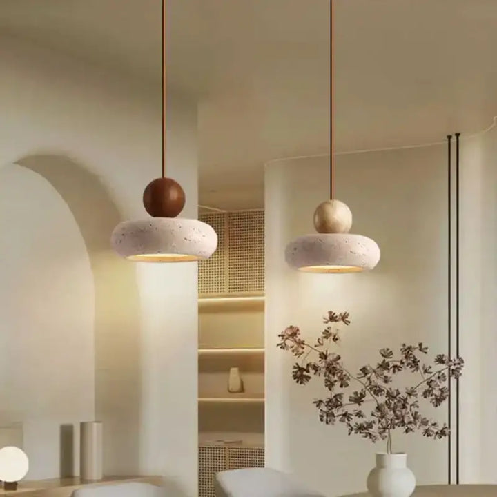 Suspension moderne béton et bois forme donut style scandinave chic