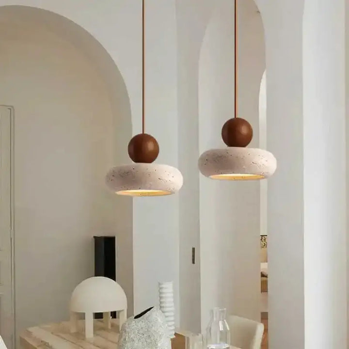 Suspension moderne béton et bois forme donut style scandinave chic
