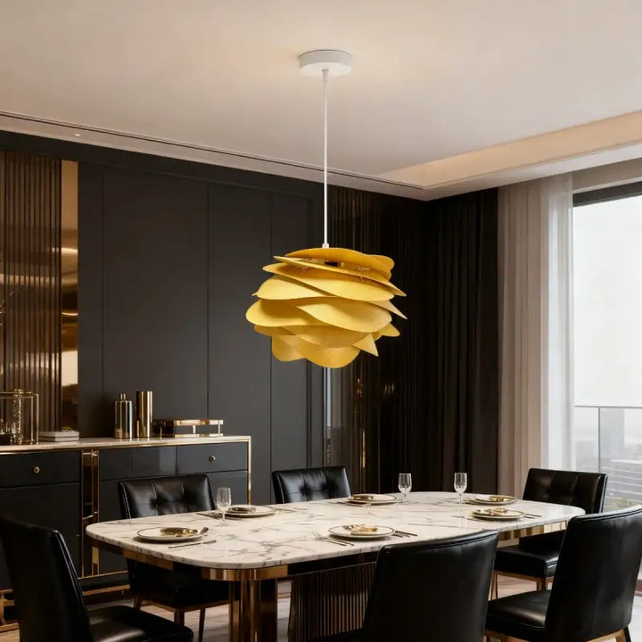 Suspension moderne en bois forme fleur style naturel