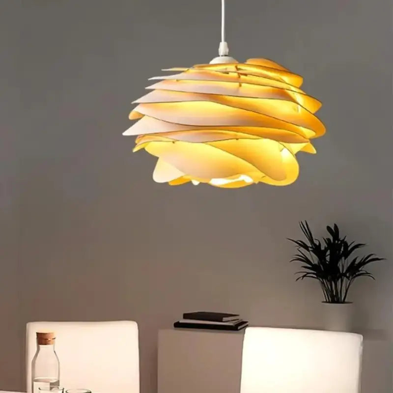 Suspension moderne en bois forme fleur style naturel