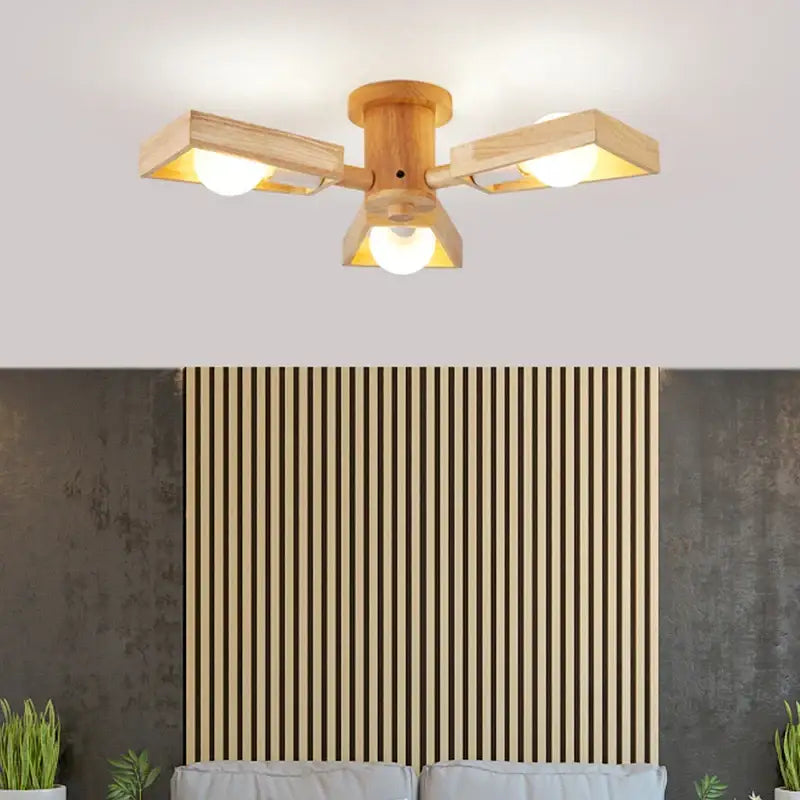 Suspension moderne en bois naturel et en formes géométriques