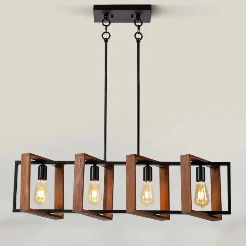 Suspension moderne carrée bois noir style industriel chic
