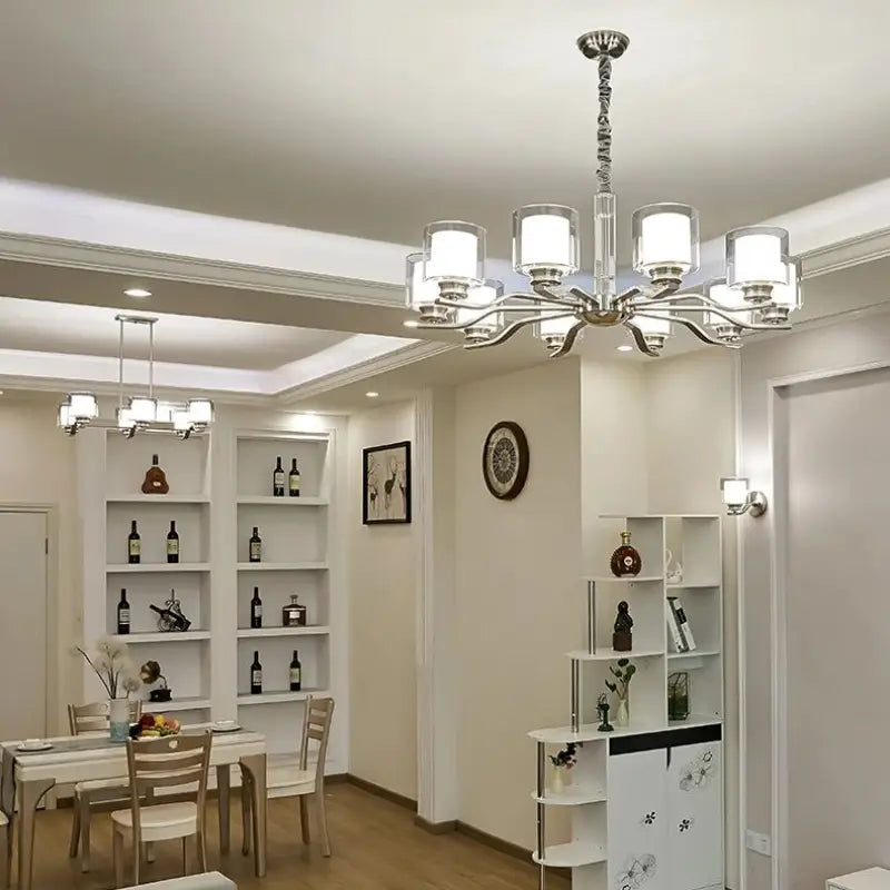 Suspension chromé à abat-jour cylindriques argent design