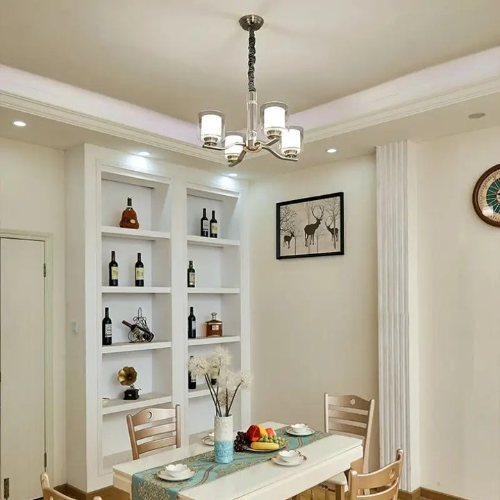 Suspension chromé à abat-jour cylindriques argent design