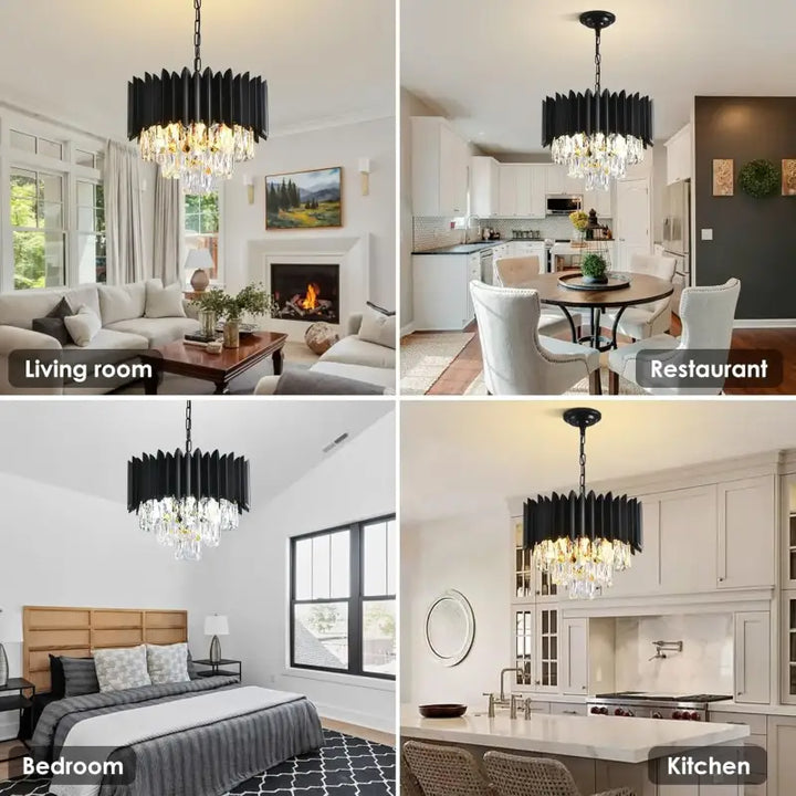 Suspension Moderne Cristal Noir Or Rose Pour Salle À Manger

