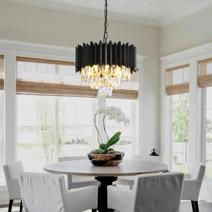 Suspension Moderne Cristal Noir Or Rose Pour Salle À Manger

