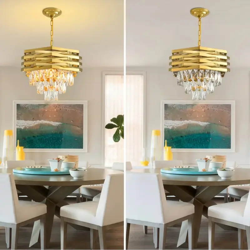 Suspension moderne dorée avec cristaux style luxe chic