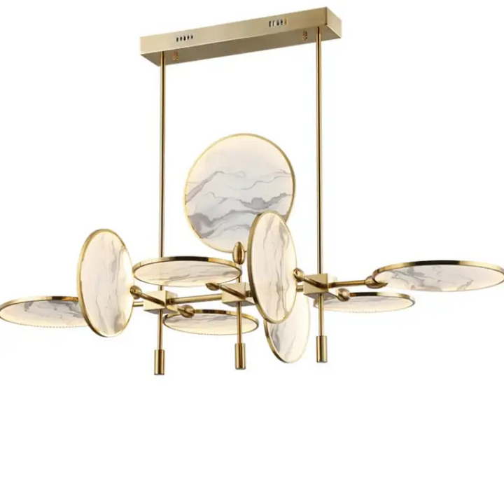 Suspension Moderne Dorée Avec Disques Marbre Élégants