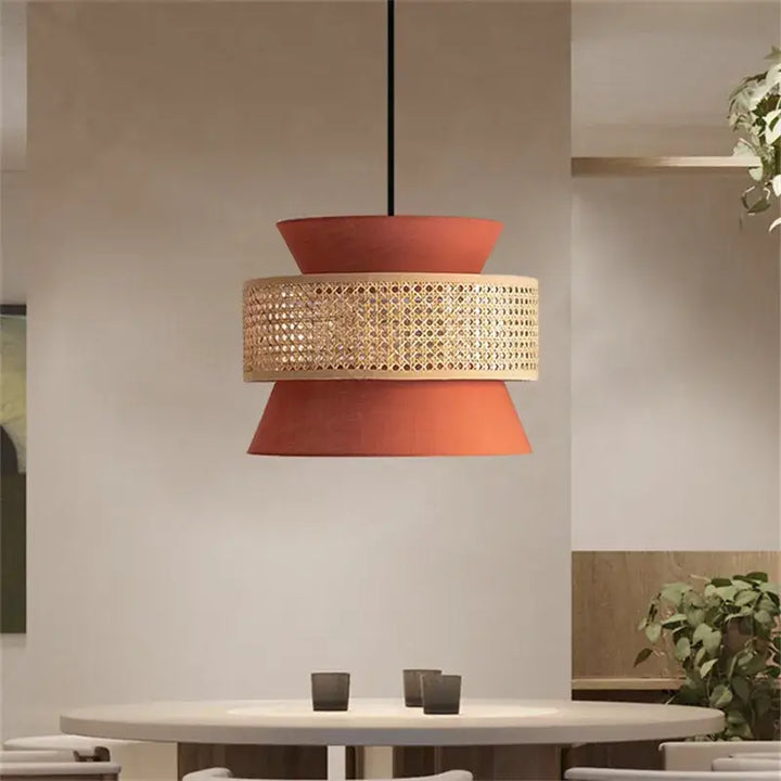 
Suspension Moderne Double Abat Jour Terracotta Et Rotin
