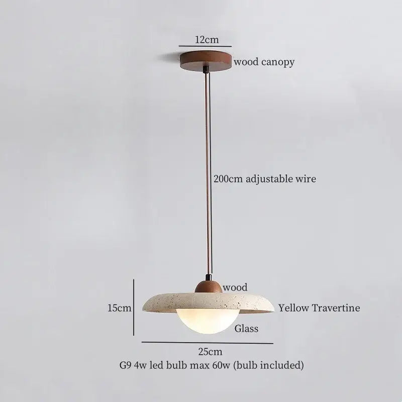 Suspension moderne en pierre jaune et verre opalin