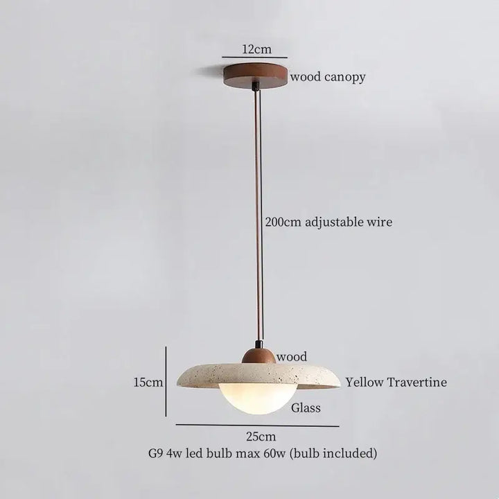 Suspension moderne en pierre jaune et verre opalin