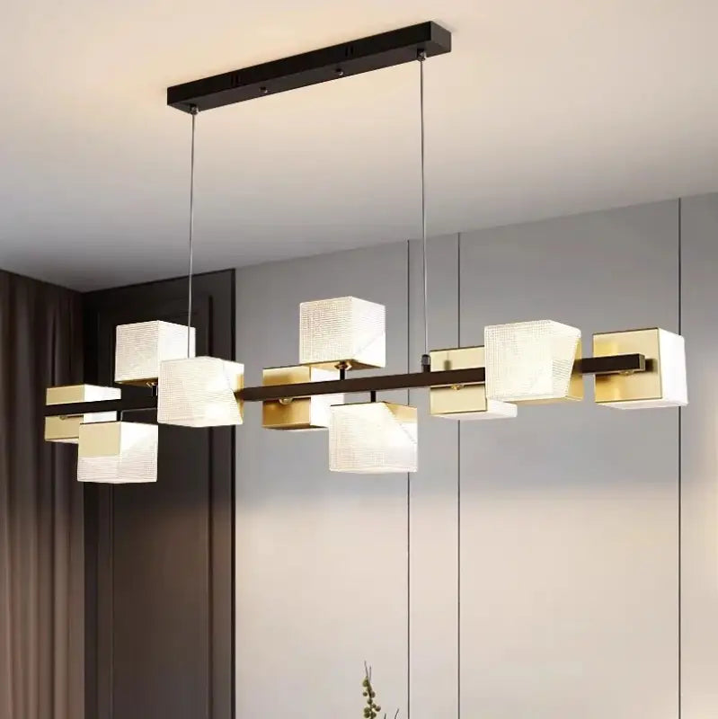 Suspension moderne rectangulaire à abat-jour géométriques