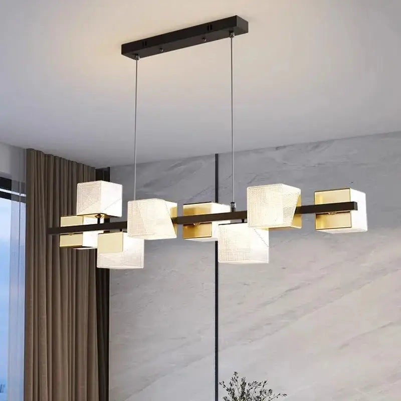 Suspension moderne rectangulaire à abat-jour géométriques