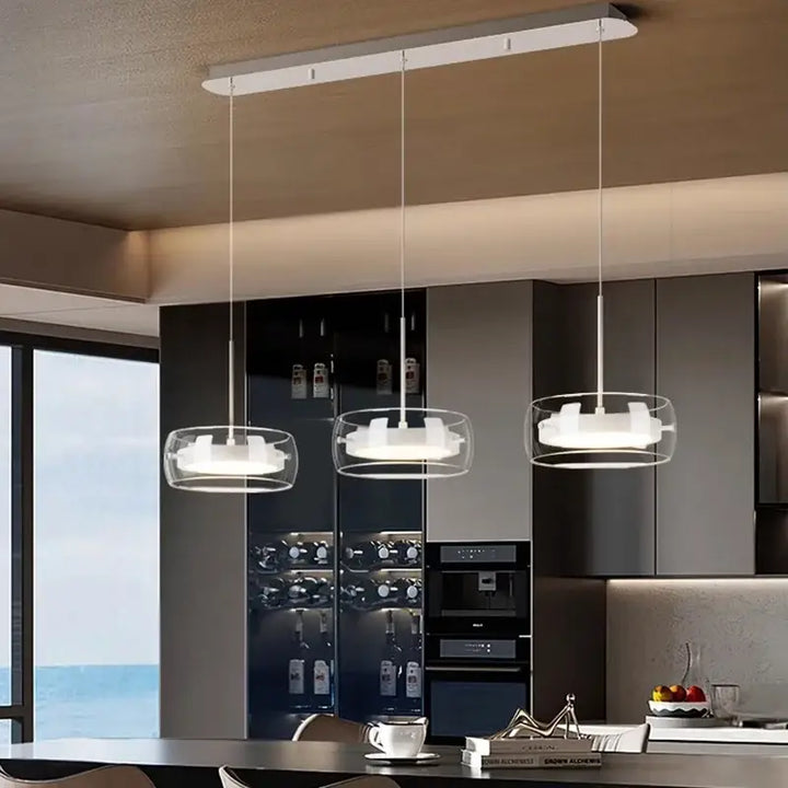 Suspension Moderne Trio Verre Transparent et LED Intégrée

