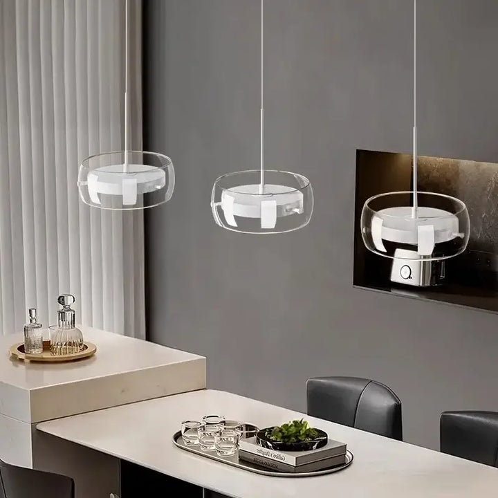 Suspension Moderne Trio Verre Transparent et LED Intégrée

