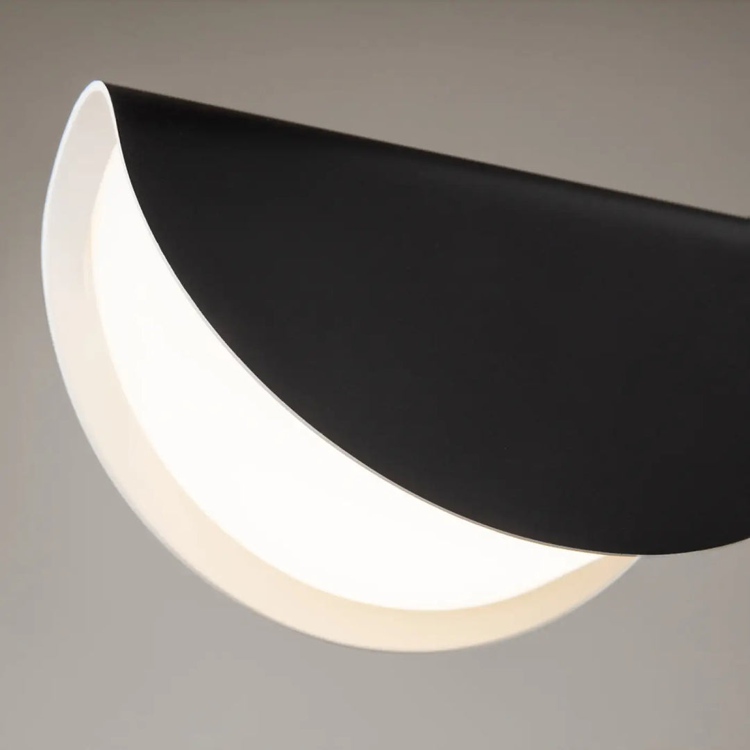 Suspension mollis feuille acier noir avec applique murale moderne en forme de croissant et diffuseur blanc doux