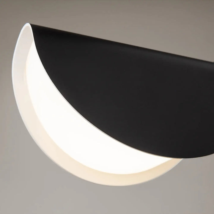 Suspension mollis feuille acier noir avec applique murale moderne en forme de croissant et diffuseur blanc doux