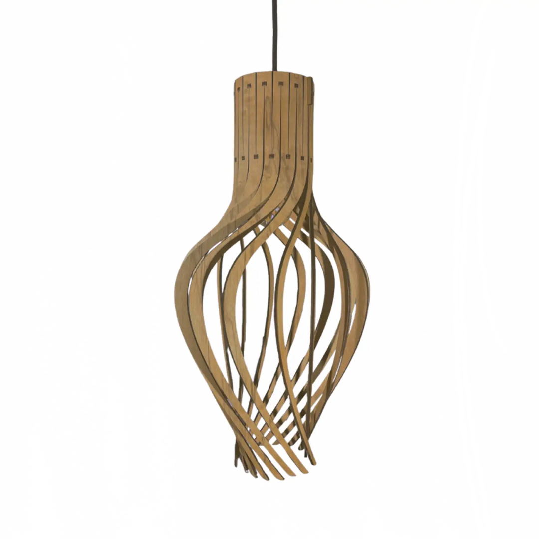 Suspension möntenyel piatoni en bois fsc finition naturelle avec lames sculpturales pour éclairage moderne