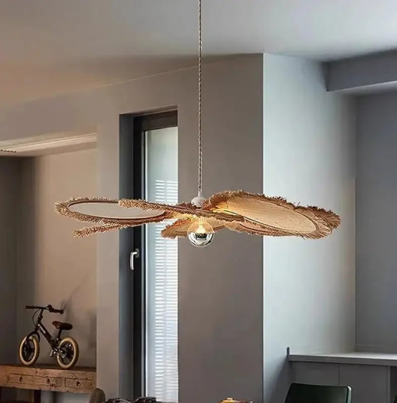 Suspension naturelle feuilles rotin design bohème chic beige raffiné