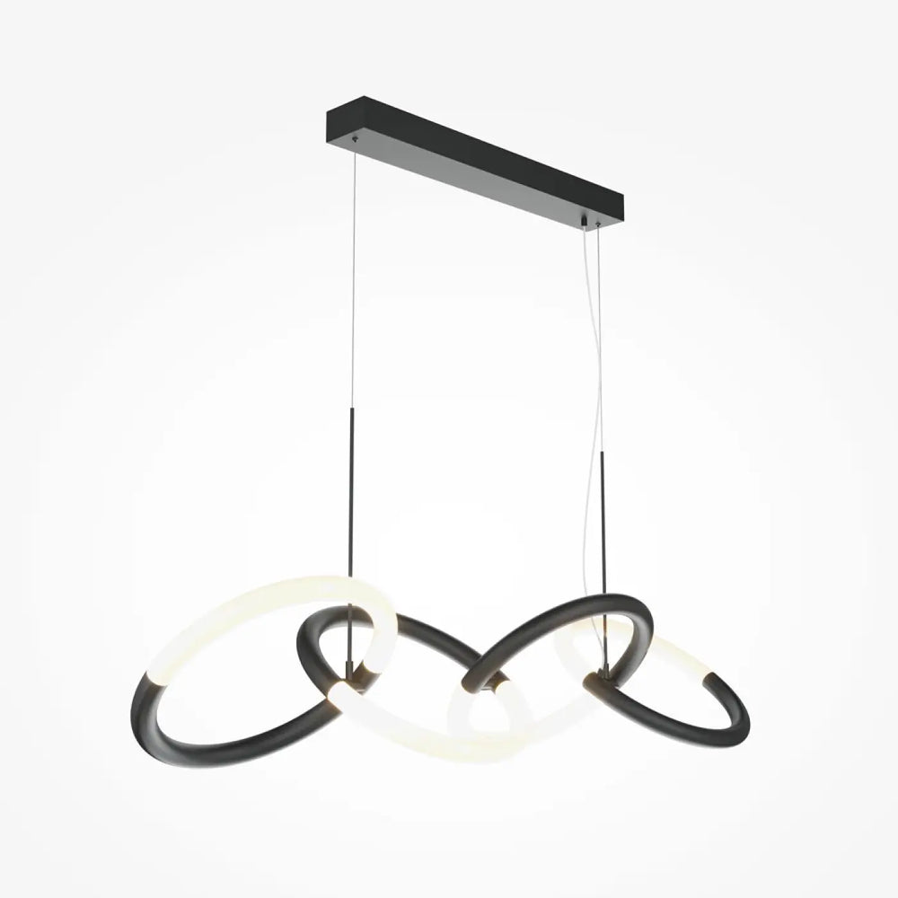 Suspension node ruban noué en aluminium noir avec anneaux circulaires entrelacés led noir et blanc moderne